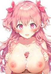 1boy 1boy1girl 1girls ai_generated areola areolae ass big_breasts blush boobjob breasts breasts_out completely_naked completely_naked_female completely_nude completely_nude_female cum cum_drip cum_on_breasts cumshot female female_focus high_resolution highres male momoi_airi naked nipples paizuri pink_eyes pink_hair pov pressing_breasts_together project_sekai pussy titjob tits_out