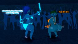 3d 3d_(artwork) ass_bigger_than_head ass_clapping ass_focus big_ass bikini breasts bubble_butt clapping_cheeks dialogue female_only garry's_mod glow_rings glow_sticks glowing_clothes gmod human_meggy kaibernation meggy_spletzer party side_boobs slingshot_bikini smg4 tari_(smg4) text twerking