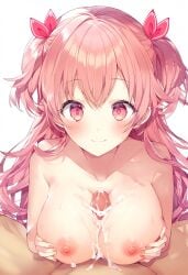 1boy 1boy1girl 1girls ai_generated areola areolae ass big_breasts blush boobjob breasts breasts_out completely_naked completely_naked_female completely_nude completely_nude_female cum cum_drip cum_on_breasts cumshot female female_focus high_resolution highres male momoi_airi naked nipples paizuri pink_eyes pink_hair pov pressing_breasts_together project_sekai pussy titjob tits_out