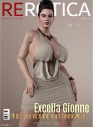 1girls 3d big_breasts bubble_ass bubble_butt capcom cga3d cleavage clothing curvaceous curvy curvy_body curvy_female curvy_figure dress erect_nipples erotichris excella_gionne female female_only hard_nipples magazine magazine_cover pale_skin patreon_username resident_evil resident_evil_5 solo thick_thighs twitter_username voluptuous voluptuous_female