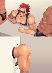 3boys 8dgc4mfc abs arched_back ass ass_bigger_than_head ass_cleavage ass_focus bangs bending_over big_ass bottomless brown_eyes bubble_butt censor_bar censored censored_penis clenched_hand collarbone dat_ass delinquent ear_piercing eyelashes foreskin foreskin_folds frown gay half-erect hand_on_table hi_res imminent_anal imminent_penetration imminent_rape imminent_sex long_hair male male_only mature_male morning muscles muscular muscular_arms muscular_ass muscular_legs muscular_male muscular_thighs navel original original_character pecs penis pierced_ears piercing plump_ass pointless_censoring pointy_ears red_hair resisting retracted_foreskin round_ass scar scar_across_eye scar_on_face sharp_teeth simple_background six_pack standing stuck stuck_in_wall sunglasses sweat sweatdrop tanktop teeth thick thick_arms thick_ass thick_thighs thong topless tough_guy tremble_spikes trembling two_panel_image uncircumcised uncut v-shaped_eyebrows veiny_arms yaoi yu_8dg