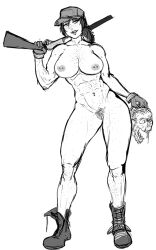 1girls 1other 2d abigail_briarton abs alternate_version_available ambiguous_gender athletic_female belly_button_piercing belly_piercing big_breasts black_and_white boots breasts brown_hair call_of_duty call_of_duty_black_ops_2 call_of_duty_zombies diannadarc female freckles freckles_on_breasts freckles_on_chest freckles_on_face freckles_on_thighs gloves gun holding holding_gun holding_object holding_weapon labret_piercing large_breasts line_art lip_piercing monochrome muscular_female navel navel_piercing nipple_piercing nipples nude nude_female pierced_belly_button pierced_navel pierced_nipples piercing pubic_hair pussy shotgun smile white_and_black work_in_progress zombie