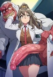 ai_generated big_penis detailed_background erection futaba_rio glasses huge_cock imminent_sex labcoat large_breasts larger_male monster monster_cock penis ponytail scientist seishun_buta_yarou_wa_bunny_girl_senpai_no_yume_wo_minai shiny_skin shocked shocked_expression sidelocks size_difference skirt testicles thighs tie tight_clothing veiny_penis