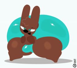 aqua_shorts black_nose bouncing_ass breathotter brown_fur brown_tail bulge bulge_through_clothing bunny chocolate_bunny cocoa_the_bunny huge_ass huge_butt hyper_ass hyper_butt hyper_thighs male oc original_character rabbit smiling tagme video