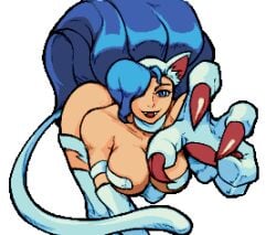 animal_humanoid blue_eyes blue_hair capcom cat_humanoid cat_woman catgirl claws countgate darkstalkers felicia_(darkstalkers) large_breasts pixel_art portrait puffy_hair sfw transparent_background