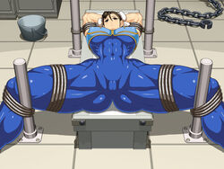 bodysuit bondage breasts capcom chun-li extreme_muscles female huge_breasts jumpsuit large_breasts muscle muscular_female ren_(tainca2000) rentb spread_legs street_fighter street_fighter_alpha street_fighter_alpha_2 street_fighter_alpha_3