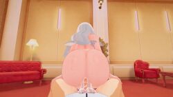 1boy 3d aged_up animated ass ass_focus beatrice_(re:zero) blonde_hair breasts completely_nude couch cowgirl_position crown dripping_semen ejaculation excessive_semen fat_ass female from_behind grinding huge_ass indoors iridiusk koikatsu lamp large_breasts long_hair mini_crown nakadashi natsuki_subaru nude penis re:zero_kara_hajimeru_isekai_seikatsu semen semen_on_lower_body sex solo_focus straddling straight sweat tagme uncensored video