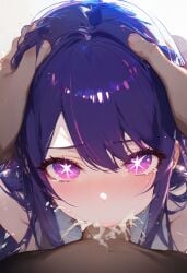 1boy 1girls ai_generated bedroom blowjob cum cum_down_throat cum_in_mouth cum_in_throat cum_inside cum_out_mouth cute dark-skinned_male deepthroat eye_contact eyelashes fellatio female fringe hoshino_ai innocent interracial long_hair male miurai oral oral_penetration oshi_no_ko pale-skinned_female penis petite pov purple_eyes purple_hair seductive_eyes seductive_mouth skinny slim star-shaped_pupils symbol-shaped_pupils teenager tight_throat white_background