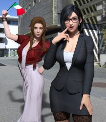 1girls 2girls 3d aerith_gainsborough big_breasts busty chaerange female female_focus female_only final_fantasy final_fantasy_vii final_fantasy_vii_remake hourglass_figure italian_flag italian_senate_hack italy long_hair meme politician tagme tifa_lockhart wide_hips