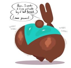 anthro aqua_shorts ass back_view big_ass black_nose breathotter brown_fur brown_tail bunny chocolate_bunny cocoa_the_bunny femboy huge_ass hyper_ass hyper_thighs lagomorph large_ass male male_only oc original_character rabbit thick_thighs thunder_thighs wide_hips