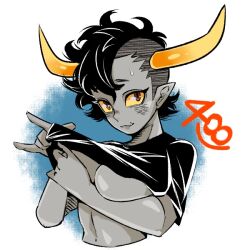 black_hair bottomless bottomless_female covering_breasts homestuck rule_63 tavros_nitram