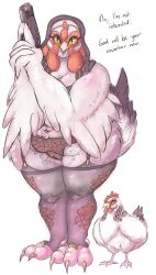 2024 3_toes 4_toes absurd_res anisodactyl anthro anthrofied ass avian avian_feet beak belly big_belly big_breasts big_butt big_feet biped bird body_hair bra breasts brown_body brown_feathers camel_toe chicken claws clitoris clothing crotch_tuft dialogue english_text eyeshadow feathered_wings feathers feet female feral front_view galliform gallus_(genus) garter_belt garter_straps genitals gun half-closed_eyes hi_res huge_thighs legwear looking_at_viewer makeup multicolored_body multicolored_skin narrowed_eyes navel nipples non-mammal_breasts nun_outfit overweight overweight_anthro overweight_female patohoro phasianid pink_feet plump_labia pubes pussy ranged_weapon red_body red_skin signature solo stockings sussex_chicken tail tail_feathers talons text thick_thighs toe_claws toes translucent translucent_clothing tuft two_tone_body two_tone_skin underwear weapon white_body white_feathers wide_hips winged_arms wings yellow_eyes