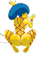 ass ass_focus back_view big_ass big_butt black_eyes blue_hair blue_nails bondage butt butt_focus chains cum_on_feet dirty_feet feet hair_blue marge_simpson nails red_bondage slave slavegirl soles submission the_simpsons white_background yellow_skin