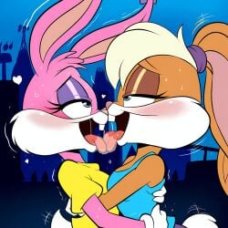 age_difference ai_generated anthro babs_bunny french_kissing furry_female kissing lola_bunny looney_tunes powerhouserift saliva_on_tongue saliva_string tongue_kiss tongue_touching_another's_tongue tongues_touching yuri