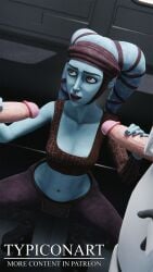 1girls 2boys 3d_(artwork) aayla_secura alien blue_body blue_skin breasts clone_trooper digital_media_(artwork) double_handjob erection female group handjob hi_res humanoid lekku_(anatomy) male male/female multiple_boys navel penile penis star_wars star_wars:_the_clone_wars trio twi'lek typiconart