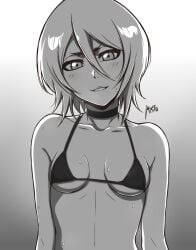 1girls bikini bleach choker female kuchiki_rukia micro_bikini mistowing petite sketch small_breasts smile solo swimsuit