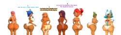 3d 3d_(artwork) belle_fontiere bending_over big_asses blush desti_(smg4) female_only fully_naked fully_nude funny human_meggy kaibernation karen_(smg4) looking_at_ass looking_at_viewer meggy_spletzer melony_(smg4) nipples saiko_bichitaru_(smg4) side_boobs smg4 tan-skinned_female tanline tanned tari_(smg4)