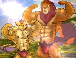 abs biceps big_muscles cub disney father_and_son huge_muscles kion large_muscles male muscles muscular muscular_arms muscular_legs muscular_male muscular_thighs pecs simba somdude424 the_lion_guard the_lion_king