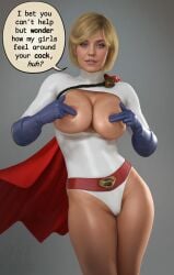 3d areola areolae big_breasts blonde_female blonde_hair blonde_hair_female breasts covered_nipples dc dc_comics drdabblur female female_focus female_only kara_zor-l karen_starr light-skinned_female light_skin newspaper power_girl superman_(series) thick_thighs