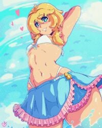 1girls benbeau blonde blonde_hair bra bridget fully_clothed g_string guilty_gear guilty_gear_strive heart hearts looking_at_viewer ocean rule_63 short_hair small_breasts solo solo_female swimsuit transgender_pride_colors wide_hips