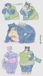 anthro bangs belly big_breasts bodily_fluids bottomwear breasts carrying_another chubby chubby_female clothing crop_top denim denim_bottomwear denim_clothing drooling duo female from_behind_position generation_1_pokemon generation_6_pokemon goodra hand_in_pants hi_res huge_breasts human jeans kissing larger_female lotte_(oofrowdy) male male/female mammal midriff nintendo nude oofrowdy overweight overweight_female pants pokemon pokemon_(species) saliva sex shirt size_difference smaller_male snorlax thick_thighs topwear torn_bottomwear torn_clothing torn_jeans torn_pants wide_hips