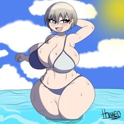 beach big_breasts bikini breasts cleavage female huge_breasts tagme thick_thighs thixxen uzaki-chan_wa_asobitai! uzaki_hana wide_hips