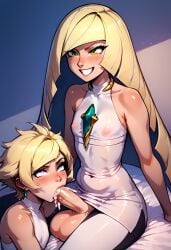 1boy 1femboy 1futa ai_generated blonde_hair blowjob blush breasts civitai erect_penis erection fellatio femboy feminine feminine_male futa futa_cock futa_on_male futa_sans_pussy futadom futanari girly long_hair lusamine_(pokemon) male male_sucking male_sucking_futa malesub original_character penis pokemon pokemon_sm small_breasts submissive submissive_male sustaco tagme