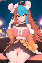 1girls ai_generated amber_eyes animal_ears areola areolae areolae_visible_through_clothing big_breasts blush breasts brown_hair indoors keiramevt kemonomimi latam_virtual_youtuber long_hair looking_at_viewer multicolored_hair night nipples nipples_visible_through_clothing no_panties open_legs pussy sky_blue_hair solo_female tagme thighs translucent_clothing transparent_clothing tupadrev4 virtual_youtuber vtuber