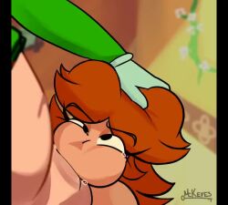 animated background blowjob blowjob_face cum cum_dripping_from_mouth cum_in_mouth cum_on_nose grabbing_from_behind luigi mario_(series) mckeyes princess_daisy secretly_loves_it slurp sound tagme video viewed_from_below
