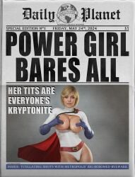 areola areolae big_breasts blonde_female blonde_hair blonde_hair_female breasts dc dc_comics drdabblur female female_focus female_only kara_zor-l karen_starr light-skinned_female light_skin newspaper power_girl superman_(series)