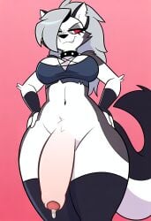 ai_generated anthro big_breasts big_cock big_penis dominant_anthro dominant_futanari flaccid furry futa_solo futadom futanari helluva_boss loona_(helluva_boss) novelai penis precum smile smirk smug smug_face solo submissive_pov white_fur