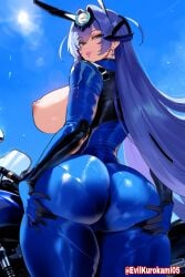 ai_generated azur_lane evilkuro05 grabbing_own_ass looking_back massive_ass massive_breasts new_jersey_(azur_lane) racing_suit seductive_look thiccwithaq_(ai_style) thick_hips thick_legs voluptuous_female