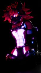 abs absurd_res anthro arrowthedragon boots clothing cuffs_(clothing) fluffy footwear harness hi_res jockstrap kneeling latex latex_clothing male muscular muscular_male muzzle_(object) muzzled simple_background solo underwear wickerbeast