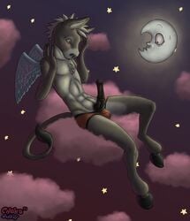 1boy 2011 anthro blush chest_tuft chokodonkey cloud cupid donkey equine horsecock male male_only moon night no_humans penis solo stars topless underwear wings