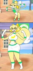 animal_crossing big_breasts breasts elastic elastic_arms elastic_body elastic_girl female furry huge_breasts isabelle_(animal_crossing) kecomaster rubberhose stretchy thick_thighs wide_hips