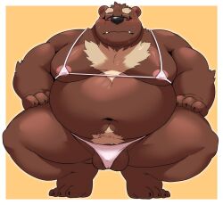 12beat13 2024 anthro balls bear belly big_belly bikini black_nose bulge closed_eyes clothing eyewear fat fat_belly genitals glasses kemono male mammal mature_male micro_bikini moobs navel nipples obese obese_male overweight overweight_male simple_background solo swimwear two-piece_swimsuit