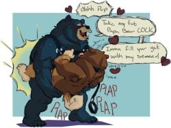 american_black_bear anthro back_tattoo bear bearlemon_(artist) big_dom_small_sub black_bear black_body black_fur blush canid canine canis chow_chow clover_(bearlemon) collar command contact_onomatopoeia dialogue dirty_talk domestic_dog dominant dominant_male duo emanata footprint fur harness harness_grab harness_only heart_symbol impact_onomatopoeia leash leashed_collar leather leather_harness lemon_(bearlemon) looking_pleasured male male/male male_penetrated male_penetrating male_penetrating_male mammal moan onomatopoeia pawprint pawprint_tattoo penetration pet_praise plap praise sex size_difference sound_effects spitz stand_and_carry_position standing standing_sex submissive submissive_male take_it tattoo text ursine verbal_domination whining