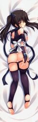 ani_(artist) ass barefoot black_hair black_legwear black_panties breasts cameltoe dakimakura feet female fixed high_resolution huge_filesize kisaragi_mai legs ninja nipples no_shoes on_stomach panties panty_pull shuriken softhouse-seal_grandee soles tall_image thighhighs tied_hair toeless_legwear toes top-down_bottom-up twintails underwear yellow_eyes zettai_ryouiki_sex_royale!!