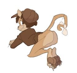 anonymous_artist ass bottomless clothed clothing feet felid feline fur hat headgear headwear male mammal paws solo tail tan_body tan_fur vintage