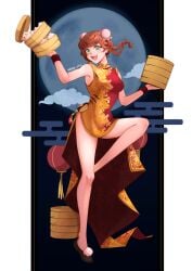 1girls alternate_costume armpits bunny_bunny_(reverse:1999) chinese_clothes chinese_lantern chinese_new_year dumpling dumplings fan_art female_focus hayde_ink_(artist) no_panties no_underwear orange_hair orange_hair_female reverse:1999 shaved_armpit shaved_armpits solo_female solo_focus twintails