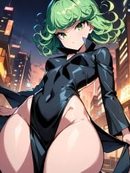 1girls ai_generated black_dress breasts breasts city clothed clothed_female clothing curly_hair curvaceous curves curvy curvy_body curvy_female curvy_figure curvy_hips eyelashes female female_only green_eyes green_hair light-skinned_female light_skin looking_at_viewer one-punch_man pale-skinned_female pale_skin shiny_skin small_breasts solo solo_female tatsumaki thick_thighs thighs tight_clothing tight_fit white_skin