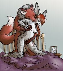 anthro bed bite blood breasts canine feline female fox fur furry hybrid lagomorph leopard male rabbit scratching snow_leopard straight unimpressive