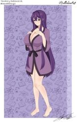 artist_request bathrobe doki_doki_literature_club looking_at_viewer robe robe_only yuri_(doki_doki_literature_club)