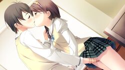 blush brown_hair fingering game_cg hirosaki_kanade kantoku kissing kissing panties seifuku underwear your_diary