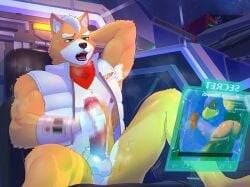 anthro anthro_focus armpit_hair avian barazoku beak best big_penis bird black_lips blue_body blue_feathers bodily_fluids body_hair bottomless canid canine canis clothed clothing cockpit erection falco_lombardi feathers fox fox_mccloud fur genital_fluids genitals glans green_eyes grin group hi_res humanoid_genitalia humanoid_penis inside kemono kerchief lips male male_focus mammal masturbation nagick_18 neckerchief neckwear nintendo open_mouth orange_body orange_fur penile penile_masturbation penis penis_grab precum smile solo_focus space spacecraft star star_fox teeth toothed_beak topwear topwear_only trio vehicle vest vest_only video_call wolf wolf_o'donnell