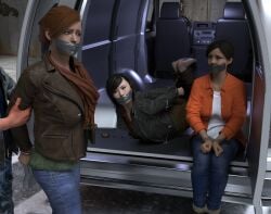 3d 3girls black_hair bondage bound_wrists clothed_bondage daz_studio female fully_clothed fully_clothed_female gag gagged kidnapped mary_jane_watson multiple_girls red_hair rio_morales spider-man:_miles_morales_(ps5) spider-man_(series) tape_gag wolfguybynight yuriko_watanabe yuriko_watanabe_(insomniac)