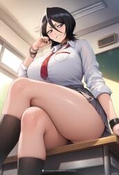 1girls accessory ai_generated ass big_ass big_breasts big_butt big_thighs bleach bleach:_the_thousand-year_blood_war bracelet breasts chains choker classroom female female_only hi_res high_quality high_resolution highres huge_ass huge_breasts huge_butt huge_thighs kuchiki_rukia light-skinned_female looking_at_viewer looking_down school_uniform schoolgirl short_hair short_skirt skirt smug solo teenage_girl teenager vanillaramen voluptuous voluptuous_female wide_hips