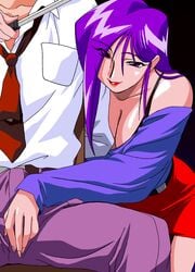 1boy 1girls 90s animated clothing faceless_male forced_to_watch game_cg handjob imminent_rape knife large_breasts male_rape_victim mark_(viper) purple_eyes purple_hair raped_couple reverse_rape saki_(viper_f40) skirt smile sogna threatening viper_(series) viper_f40