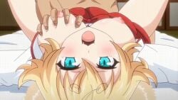 1boy 1girls :3 animated aqua_eyes barefoot blonde_hair breast_grab censored fox_ears fox_girl hentai japanese_clothes kimono kitsune kitsune_musume_no_ecchi_na_oyado medium_breasts sex sharp_teeth thick_eyebrows thick_thighs