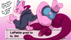 absurd_res balls bodily_fluids clothing cum cum_on_face english_text felid feline foreskin generation_1_pokemon genital_fluids genitals hat headgear headwear hi_res hoodie lapatte legendary_pokemon looking_at_viewer mammal mewtwo nintendo party_hat penis pokemon pokemon_(species) raised_leg simple_background smile text topwear